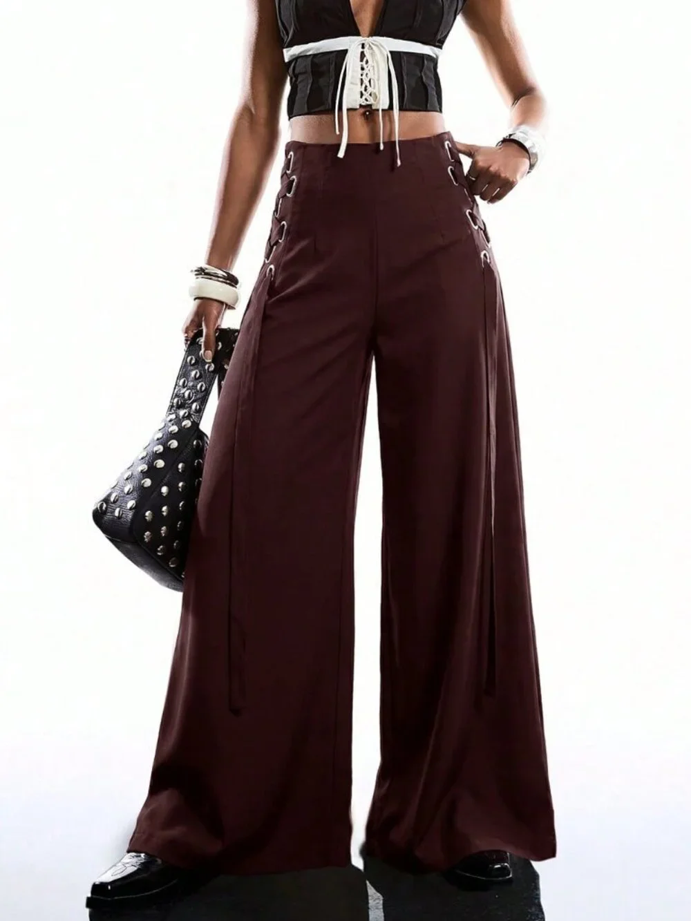 Brown Elegant Women's Drawstring Culotte Pants - Picture 6 of 6